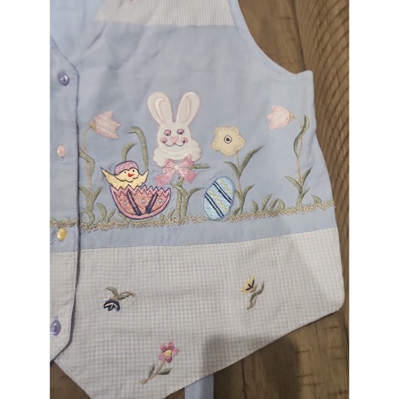 Vintage Tantrum Blues Vest Easter Floral Bunny Chick Cotton Cottage Grandmacore - Picture 7 of 13